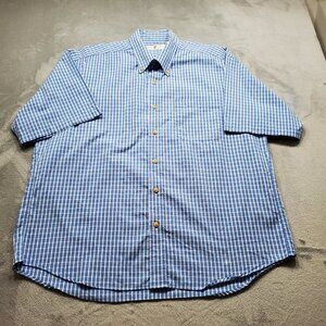River Trader Button Down Short Sleeve Plaid Shirt 1 Pocket Blue White Men Sz XL